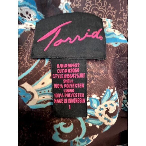 Women's Torrid Size 1 XL Pullover Short Sleeve Blouse, Top, Shirt Brown & Teal - Picture 3 of 6